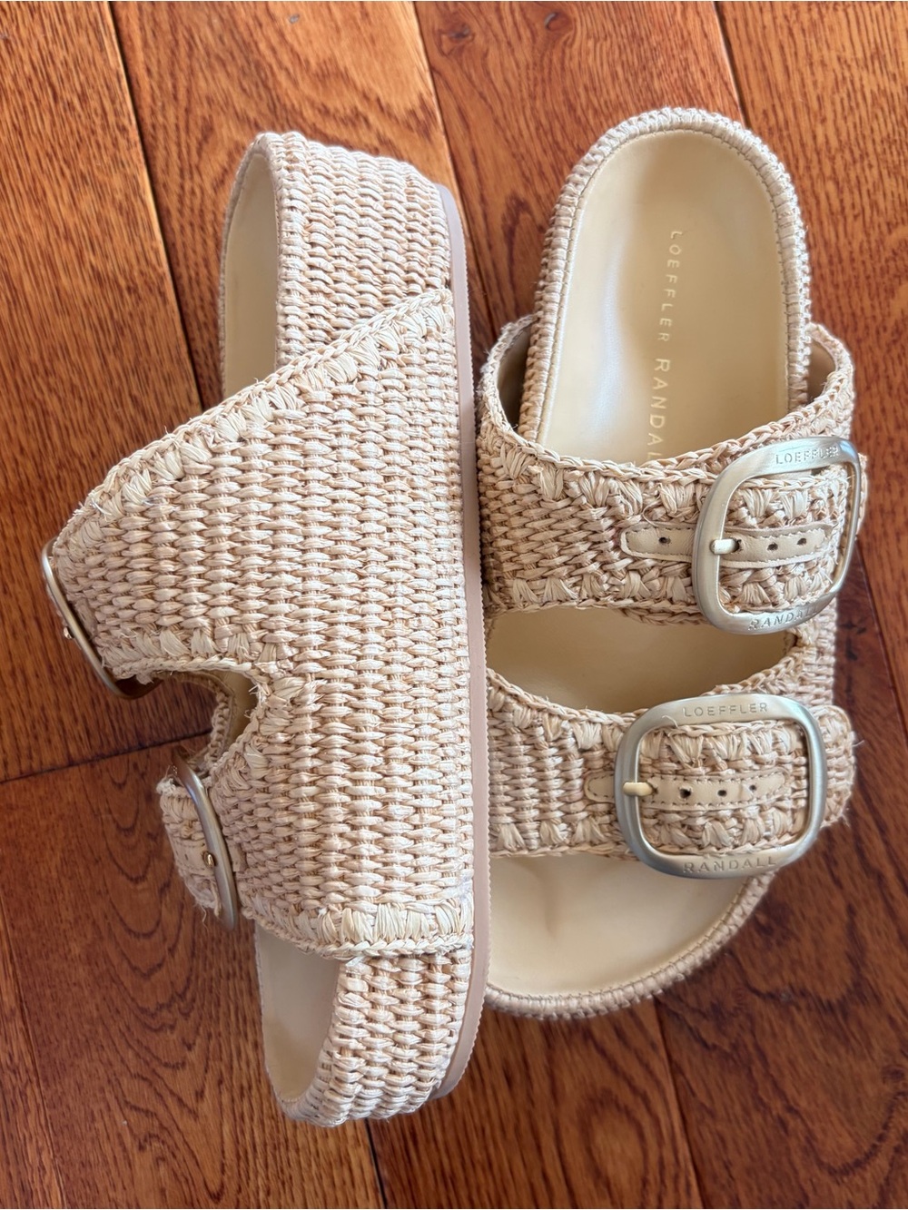Loeffler Randall Natural Woven Double-Buckle Slide Sandals - Picture 6 of 9